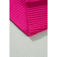 Rose Red Patch Pocket Ribbed Knit Short Sleeve Sweater - M thumbnail
