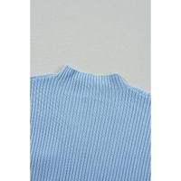 Beau Blue Patch Pocket Ribbed Knit Short Sleeve Sweater - L thumbnail