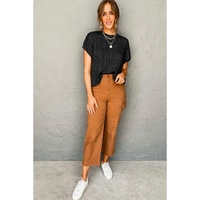 Black Crew Neck Cable Knit Short Sleeve Sweater - L thumbnail