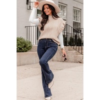 Parchment Cable Knit Mock Neck Cap Sleeve Sweater - XL thumbnail