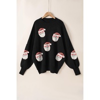 Black Sequined Santa Clause Bishop Sleeve Sweater - S thumbnail