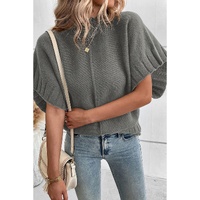 Medium Grey Mock Neck Batwing Short Sleeve Knit Sweater - XL thumbnail