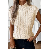 Oatmeal Cable Knit High Neck Sweater Vest - L thumbnail