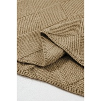 Camel Checkered Textured Batwing Sleeve Sweater - L thumbnail
