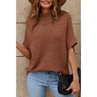 Coffee High Neck Short Bat Sleeve Sweater - L thumbnail