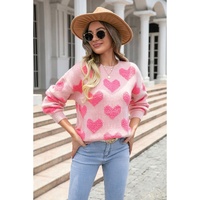 Light Pink Valentine’s Day Heart Jacquard Knit Sweater - L thumbnail