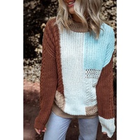 Khaki Mix Textured Knit Colorblock Patchwork Sweater - L thumbnail