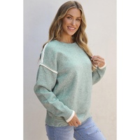 Moonlight Jade Colorblock Contrasting Edge Crewneck Sweater - L thumbnail