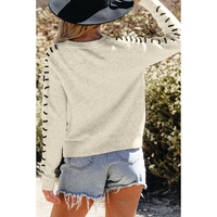 White Contrast Stitch Detail Ribbed Trim Sweater - XL thumbnail