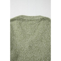 Jungle Green Loose Eyelet V Neck Drop Shoulder Sweater - XL thumbnail