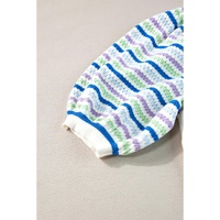 White Crochet Striped Bubble Sleeve Knit Sweater - S thumbnail