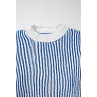 Dark Blue Striped Textured Knit Contrast Edge Loose Sweater - 3XL thumbnail