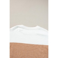 Straw Yellow Colorblock Ribbed Trim Round Neck Sweater - L thumbnail