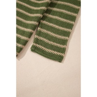 Green Stripe Drop Shoulder Casual Sweater - M thumbnail