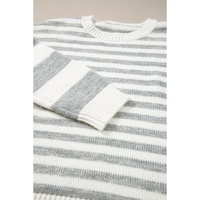 Gray Stripe Drop Shoulder Crew Neck Sweater - L thumbnail