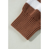 Brown Stripe Geometric Textured Drop Shoulder Sweater - 2XL thumbnail