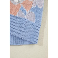 Beau Blue Floral O Neck Drop Shoulder Knitted Sweater - XL thumbnail