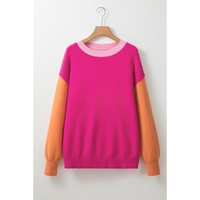 Bonbon Three Tone Contrast Round Neck Loose Sweater - L thumbnail