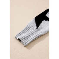 Gray Star Pattern Drop Shoulder Sweater - L thumbnail