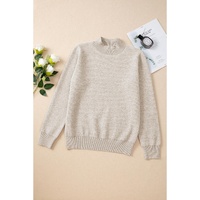 Apricot Thermal Lined Ribbed Knit Mock Neck Sweater - M thumbnail