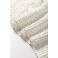 Beige Hollow Out Knit V Neck Drop Shoulder Sweater - S thumbnail