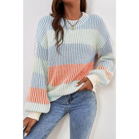 Multicolour Colorblock Textured Knit Bubble Sleeve Sweater - XL thumbnail