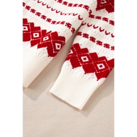 White Western Geometric Patterned Crew Neck Loose Sweater - XL thumbnail
