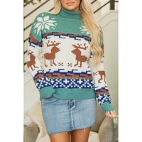 Canton Christmas Reindeer Snowflake Colorblock Turtleneck Sweater - L thumbnail