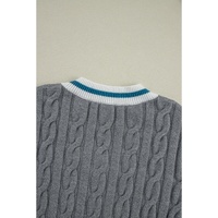 Medium Grey Color Contrast Ribbed Edge Cable Knit V Neck Sweater - 2XL thumbnail