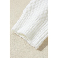 White Colorful Flower Applique Textured Knit Sweater - M thumbnail