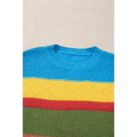 Light Blue Colorblock Mixed Textured Drop Shoulder Sweater - M thumbnail