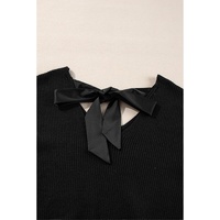 Black Lantern Sleeve V Neck Knot Back Sweater - L thumbnail