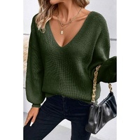 Jungle Green Lantern Sleeve V Neck Knot Back Sweater - XL thumbnail