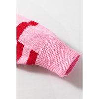 Pink Stripe Bubble Sleeve Drop Shoulder Ribbed Trim Sweater - L thumbnail