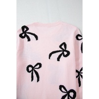 Light Pink Bow Pattern Knitted Loose Fit Sweater - L thumbnail
