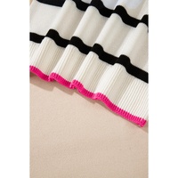 White Stripe Color Contrast Drop Shoulder Crew Neck Sweater - M thumbnail
