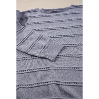 Light Grey Boat Neck Drop Shoulder Pointelle Knit Sweater - L thumbnail