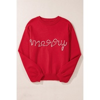 Fiery Red Pearl Beaded Merry Casual Sweater - L thumbnail