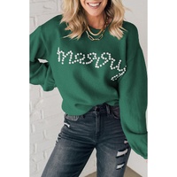 Blackish Green Pearl Beaded Merry Casual Sweater - M thumbnail