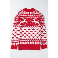 Fiery Red Merry Christmas Reindeer Heart Pattern High Neck Sweater - L thumbnail