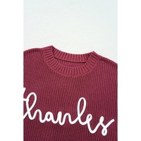 Red Sandalwood Thanks Giving Letter Graphic Crew Neck Sweater - M thumbnail