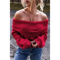 Racing Red Off-the-shoulder Knit Sweater - S thumbnail