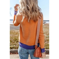 Straw Yellow Color Contrast Edge Mock Neck Slim Fit Sweater - L thumbnail