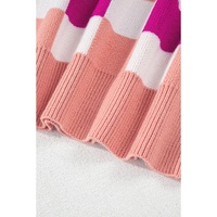 Pink Checkered Ribbed Edge O Neck Drop Shoulder Sweater - XL thumbnail
