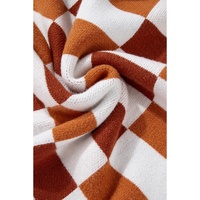 Orange Checkered Ribbed Edge O Neck Drop Shoulder Sweater - L thumbnail