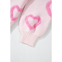 Pink Heart Shape Bubble Sleeve Baggy Sweater - L thumbnail