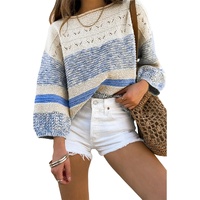 Light Blue Open Stitch Puff Sleeve Sweater - L thumbnail