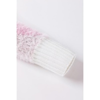 Pink Heart Leopard Print Pearled Ribbed Trim Fuzzy Sweater - L thumbnail