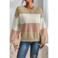 Dusty Pink Color Block Lantern Sleeve Drop Shoulder Sweater - L thumbnail