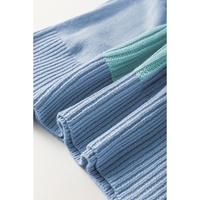 Light Blue Checkered Color Block Crew Neck Short Sleeve Sweater - M thumbnail